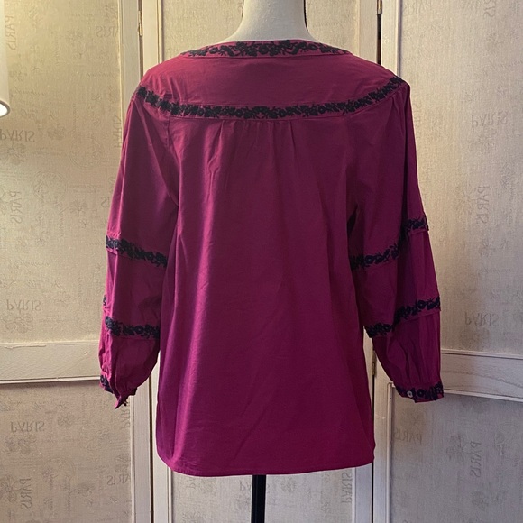 Talbots Magenta Blouse with Black Embroidered Detail & Bell Sleeves - Picture 3 of 11